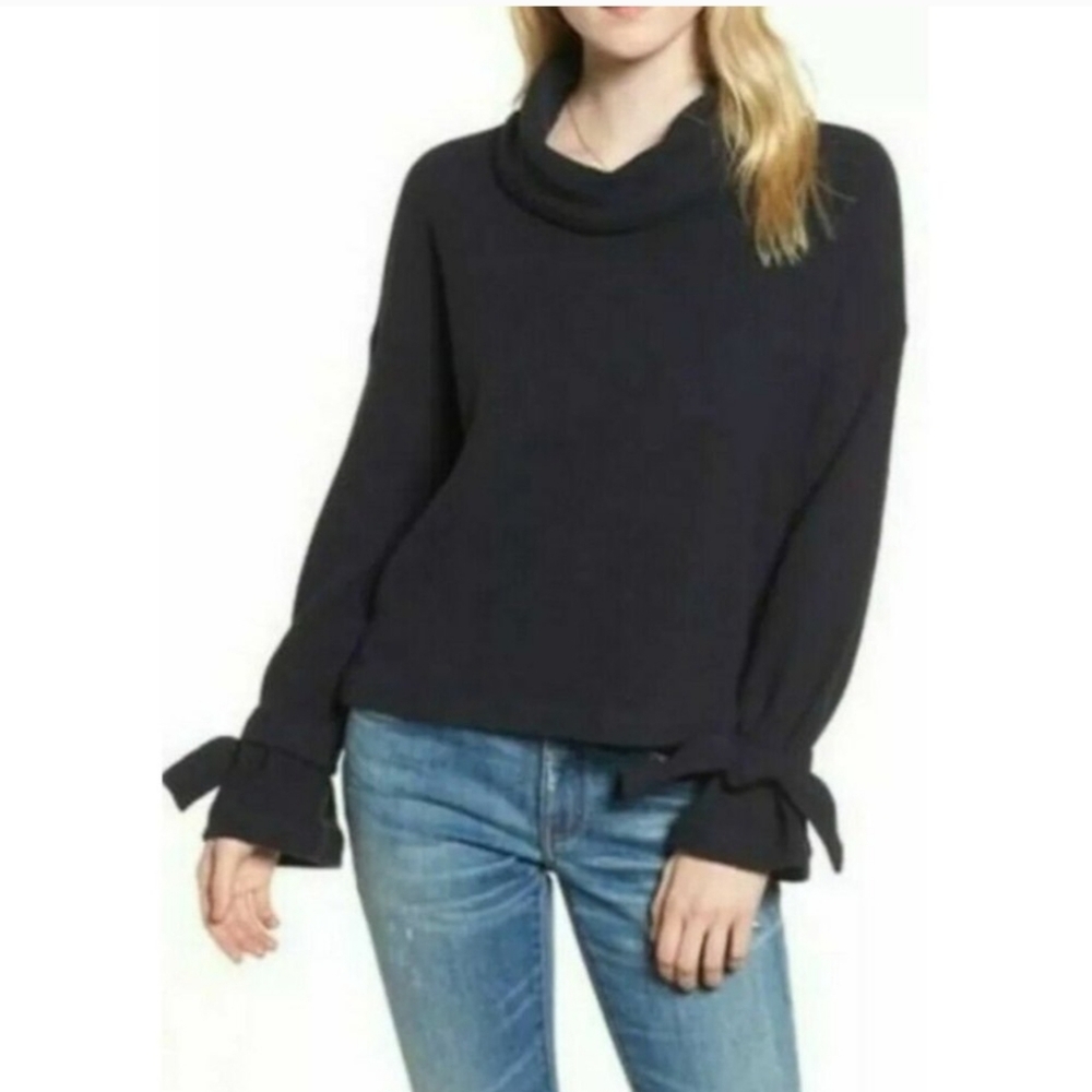 Madewell Navy Cowl Neck Sweater with Statement Sleeves. Sz M